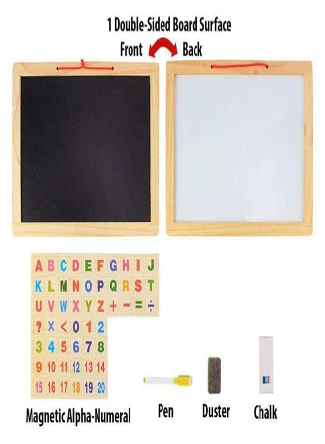 Smartcraft Wooden Frame Double Sided Magnetic Whiteboard and Black Slate with Alphanumeric, Mathematical Signs for Kids - Image 2
